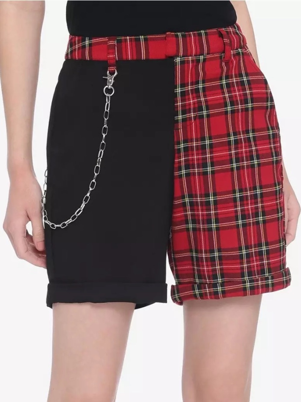 Hot Topic Black And Red Plaid Split Bermuda Shorts
